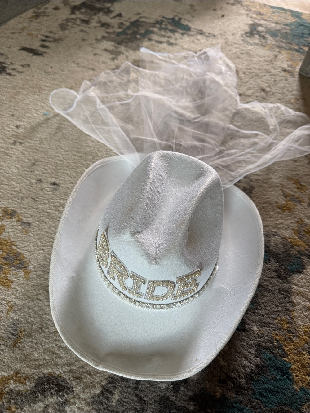 Bride Embellished White Cowboy Hat with Veil